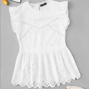 White Peplum with Embroidery Design Size M